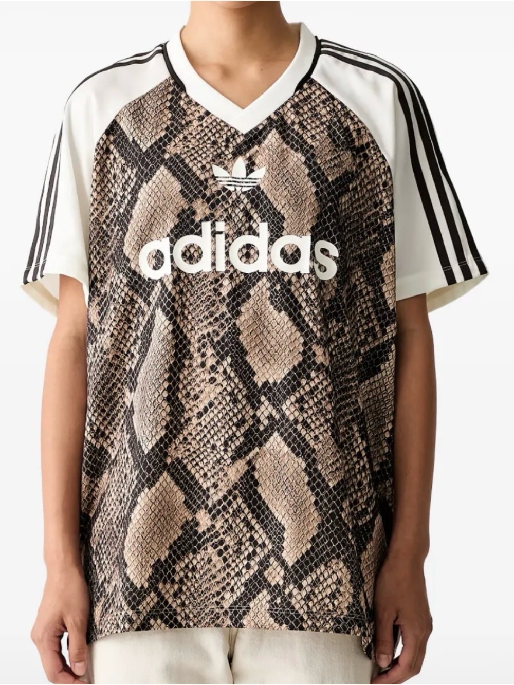 adidas Snake Print V-Neck Short Sleeve Satin Jersey